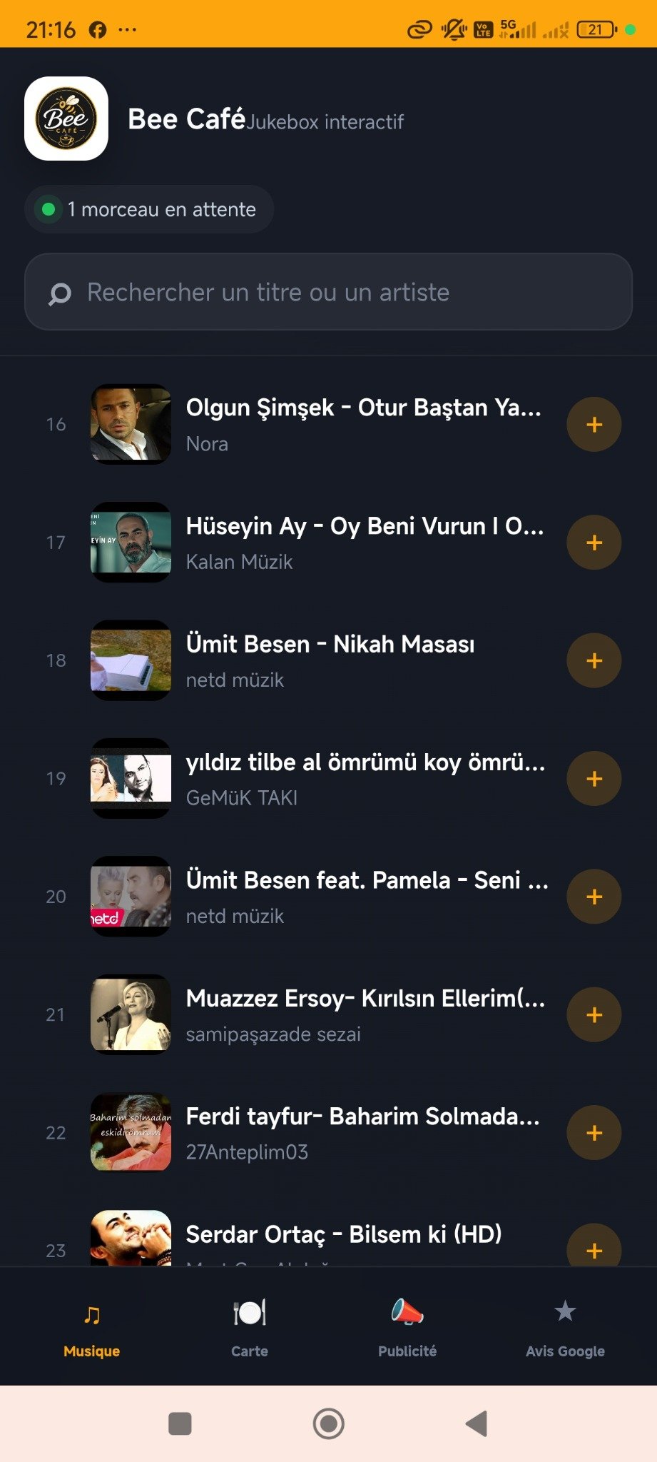 BeeJukeBox iPhone müşteri ekranı